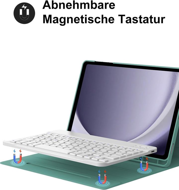 Hülle mit Tastatur für Samsung Galaxy Tab A9 Plus 11 Zoll 2023, QWERTZ Deutsche Magnetisch Abnehmbar