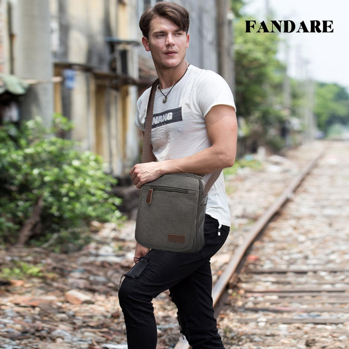FANDARE Leinwand Umhängetasche Schultertasche Kuriertasche Canvas Messenger Bag für Herren Damen Kle