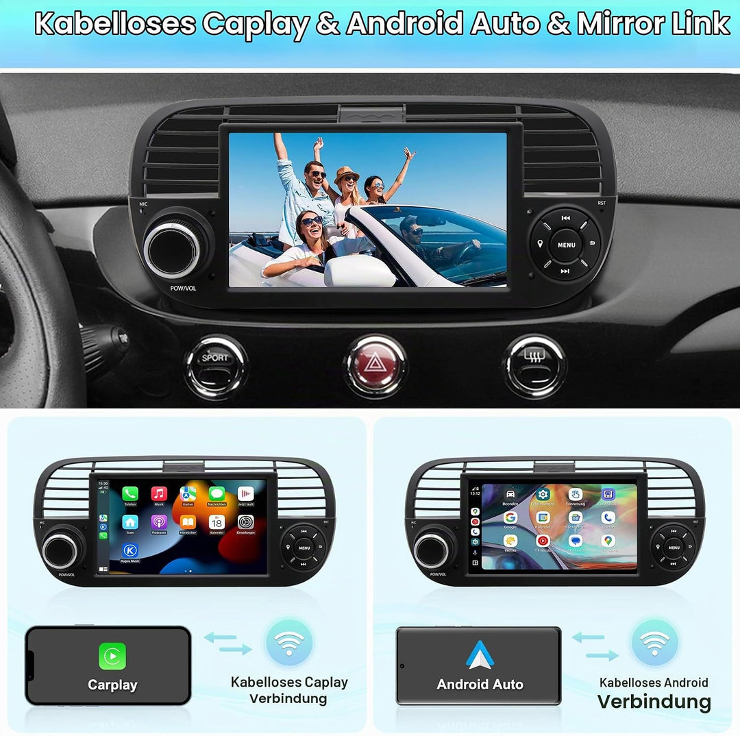 Android 13 Autoradio für FIAT 500 (2007–2015) | 7-Zoll-IPS-Touchscreen mit wasserdichter HD-Rückfahr