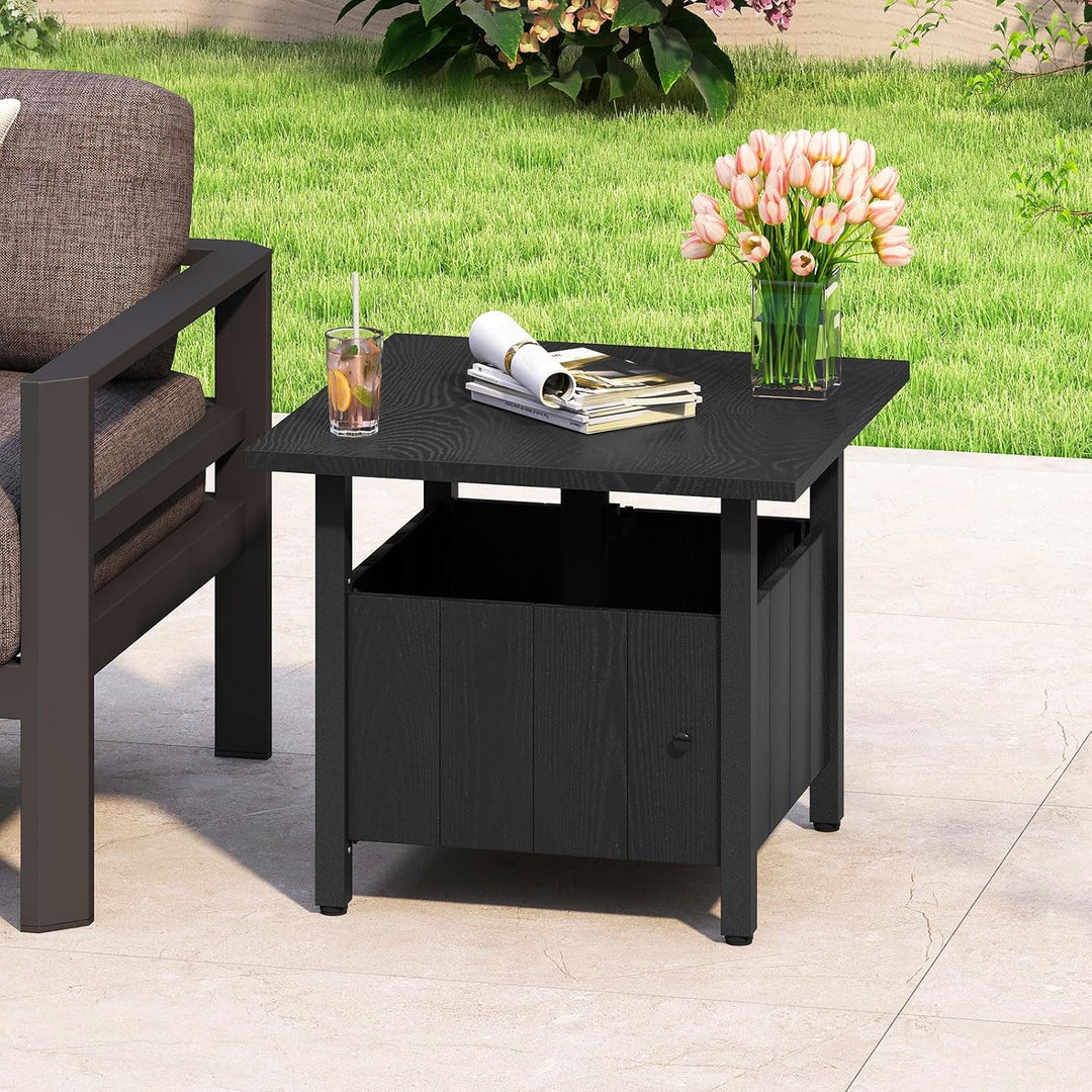 COSTWAY Beistelltisch Outdoor wetterfest, Gartentisch Metall mit Schirmloch & 2 Sandsäcken, Kleiner