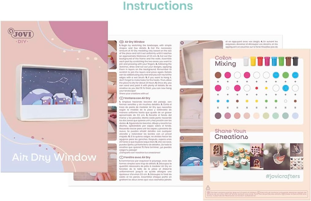 Jovi 2704 DIY Air Dry Window - Bastelset für eine Landschaft aus luftgetrocknetem Ton weiss + Farben