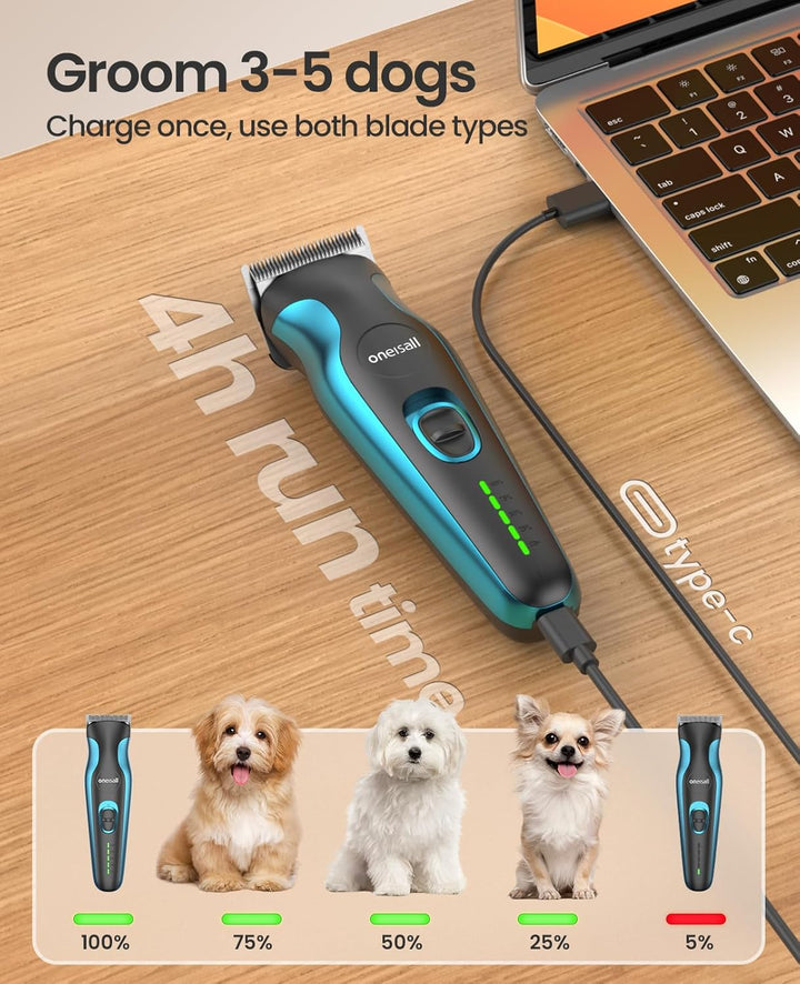 oneisall Leise Hundeschermaschine & Pfotentrimmer 2 in 1 Set, Profi Schermaschine Hund Katze für lan