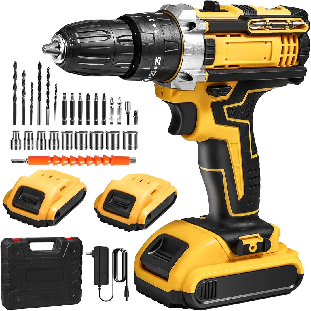 Akku-Bohrschrauber 28 V, elektrische Bohrmaschine, kabellos, mit 2 Akkus + 24 Zubehörteilen, 25 + 3