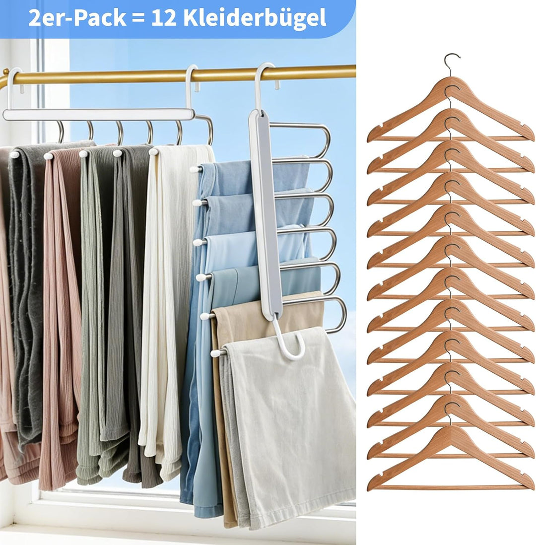 MOPUP Hosenständer, platzsparend, 2er-Pack 6-in-1-Hosenständer aus Edelstahl, multifunktionaler, Rut