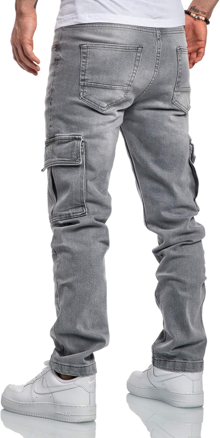 Amaci&Sons Herren Cargo Jeans Regular Slim Denim Hose Destroyed 7985 32W / 30L Hellgrau, 32W / 30L H