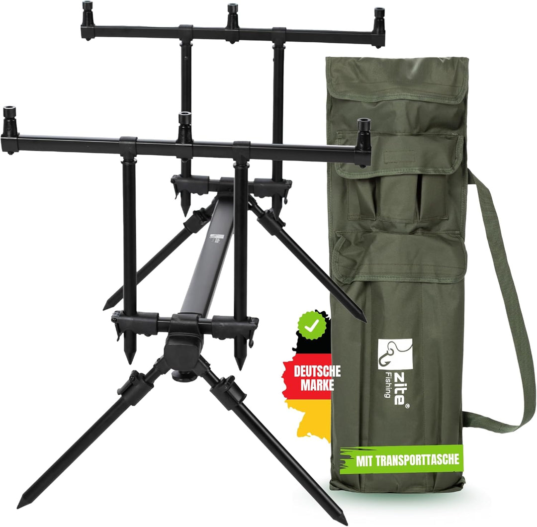 Zite Fishing Rod-Pod Rutenhalter 3 Ruten - Aluminium Rutenständer & Angel-Ständer mit Tasche zum Kar