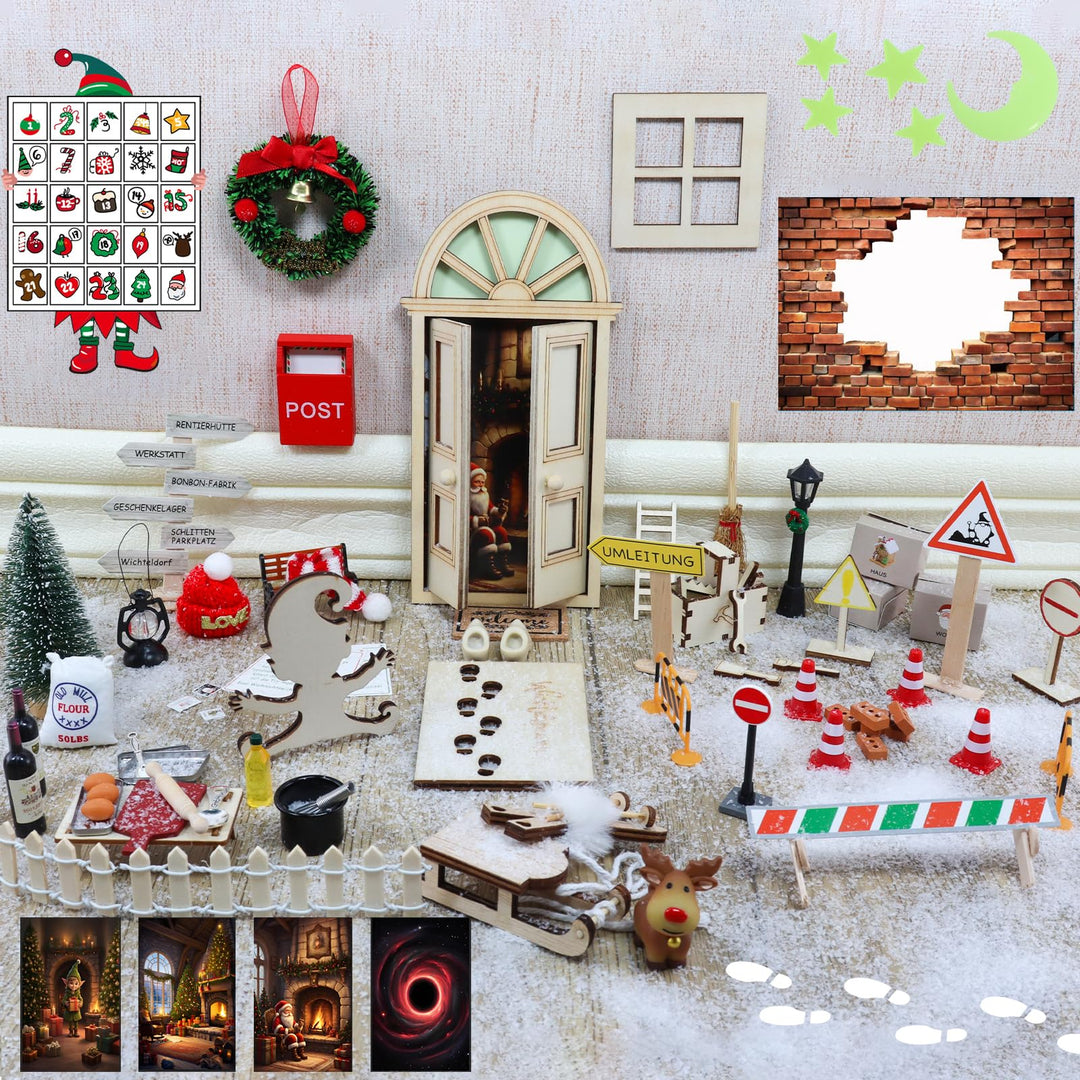 Roselee Wichteltür Set, 28PCS Wichteltür Zubehör Weihnachten Set, Nissedor Miniatur Leuchtend Weihna