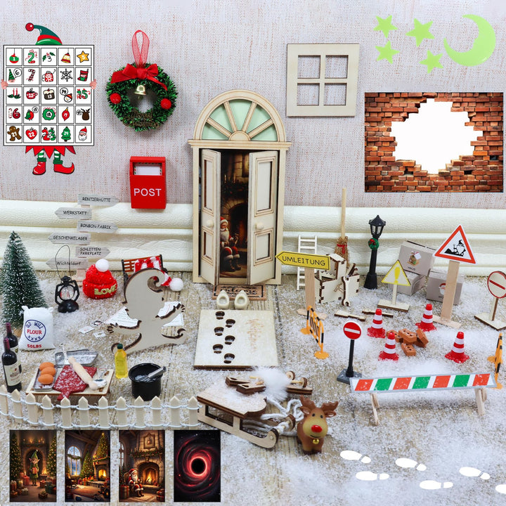 Roselee Wichteltür Set, 28PCS Wichteltür Zubehör Weihnachten Set, Nissedor Miniatur Leuchtend Weihna