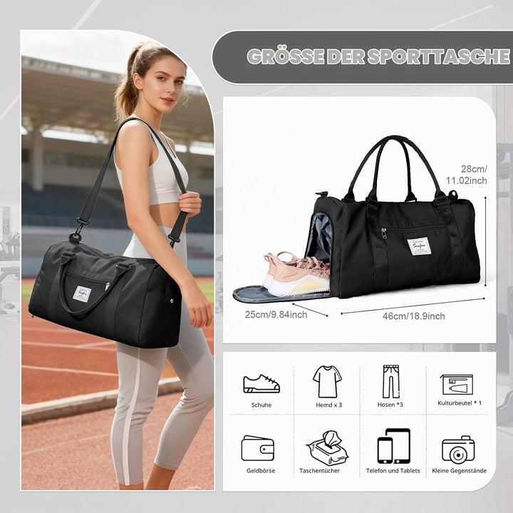 WEPLAN Sport Duffel Bag Damen Herren Sporttasche mit Schuhfach &amp; Nassfach Reisetasche Handgepäck Tas