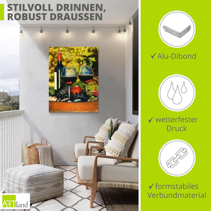 ARTland Wandbild Alu Verbundplatte für Innen & Outdoor Bild 45x60 cm Essen, Trinken & Genuss Wein T5