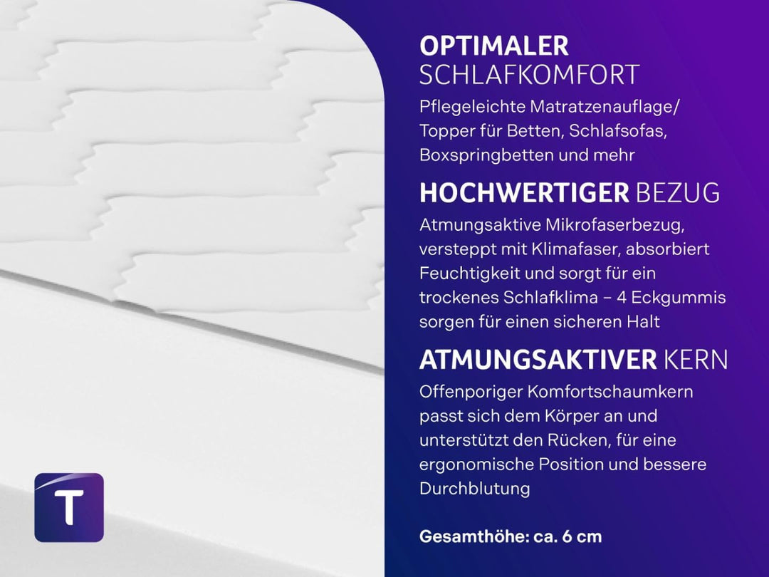 Traumnacht orthopädischer Matratzentopper, mit einem bequemem Komfortschaumkern, Öko-Tex zertifizier