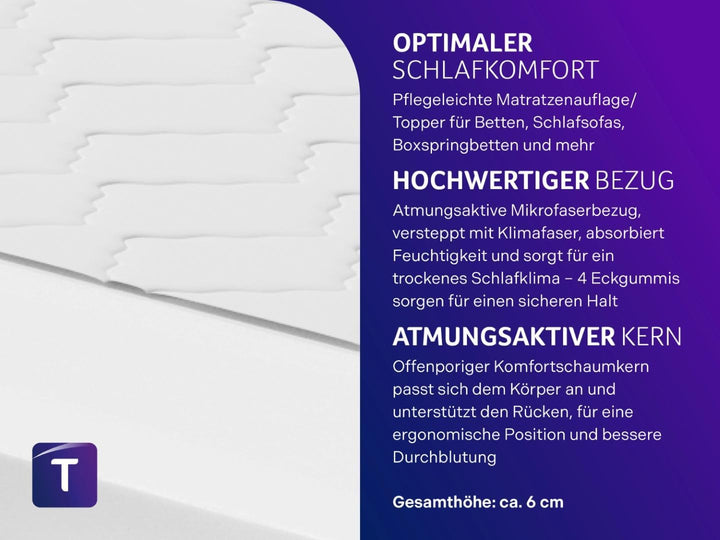 Traumnacht orthopädischer Matratzentopper, mit einem bequemem Komfortschaumkern, Öko-Tex zertifizier