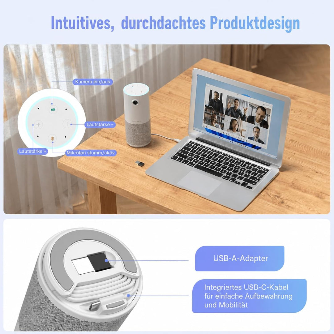 Nuroum Videokonferenz-Webcam mit Mikrofon&amp;Lautsprecher, C10 3-in-1 Kamera für Videokonferenz mit Fre