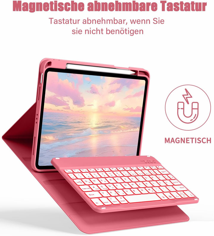 Hülle mit Tastatur für iPad A16 11/10 Generation (2025/2022, 11/10.9 Zoll) 7-Farben Beleuchtung Magn