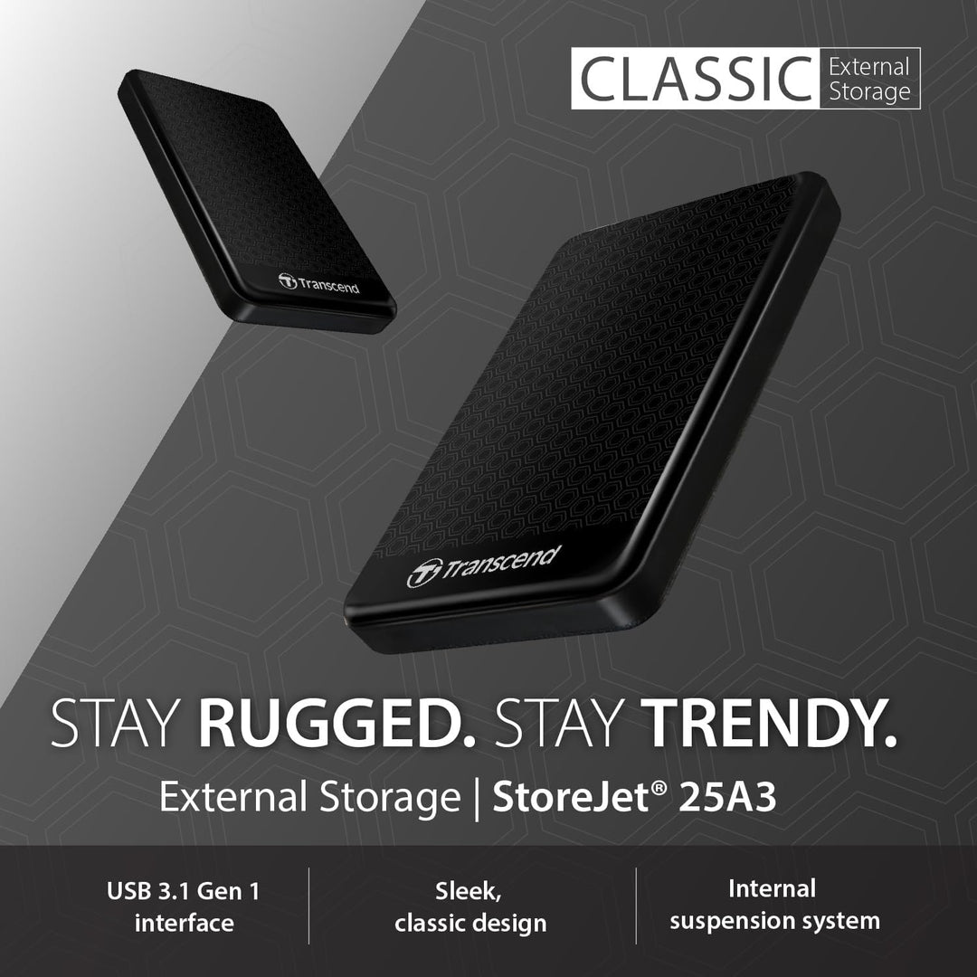 Transcend 2TB USB 3.1 Gen 1 SJ25A3K StoreJet 25A3K externe Festplatte TS2TSJ25A3K, 2TB