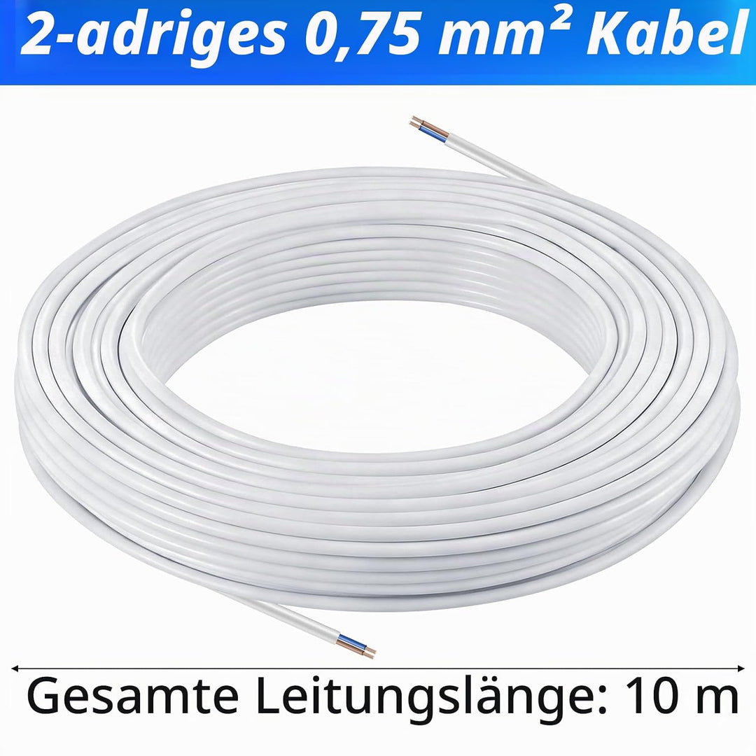 10 Meter 18AWG 2x0,75mm² Elektrischer Draht 2 Adriges Kabel 5V/12V/24V/300V Weiss Verzinntes Kupferk