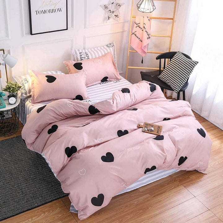 Loussiesd Herzen Rosa Bettwäsche 155x220 Mädchen Frauen Teenager Bettbezug Set Streifen Reversibel B