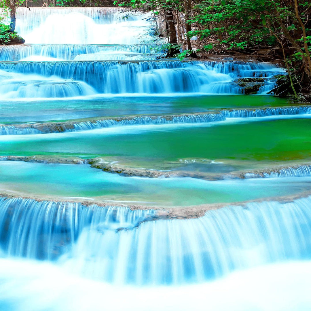 Runa Art Bild Schlafzimmer Wohnzimmer Wasserfall Landschaft 5 Teilig Berge Blau Grün Wandbilder auf