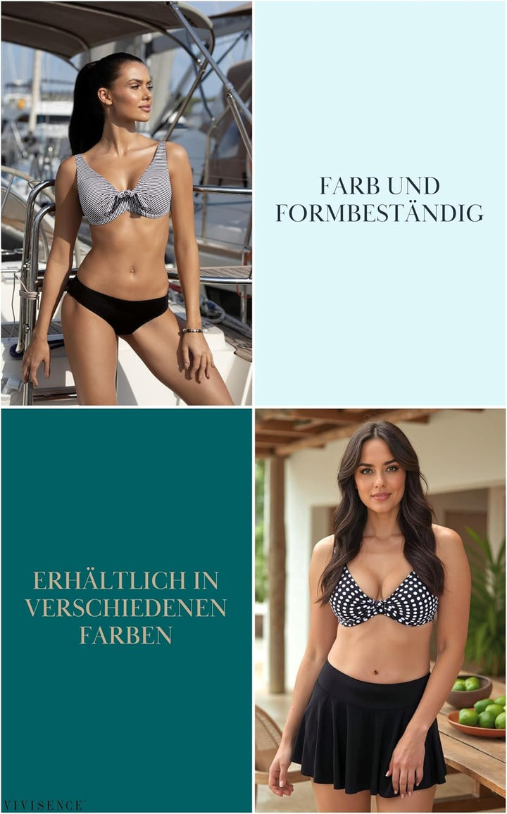 VIVISENCE Bikini BH Dame Bademode Soft Cups Gestreift Regulierbar EU 3203 75E Beige-schwarz, 75E Bei