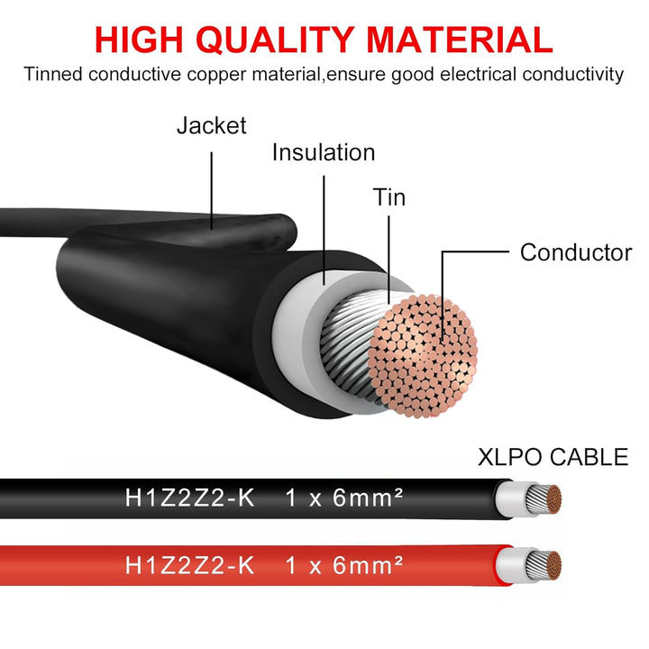 Solarkabel 4mm²/6mm², Solarkabel Verlängerung 1/2/3/5/8/10/13/15M (3M-AWG12/6mm) 3M-AWG10/6mm, 3M-AW