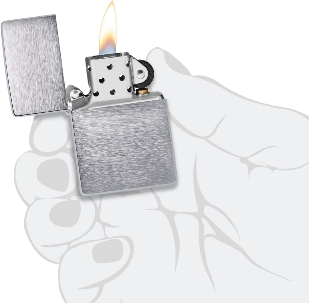 Zippo Vintage gebürstetes Chrom ohne Schlitze – 230.25, Gebürstetes Chrom
