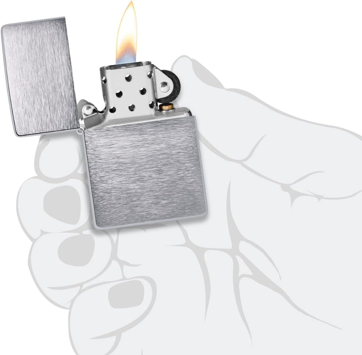 Zippo Vintage gebürstetes Chrom ohne Schlitze – 230.25, Gebürstetes Chrom