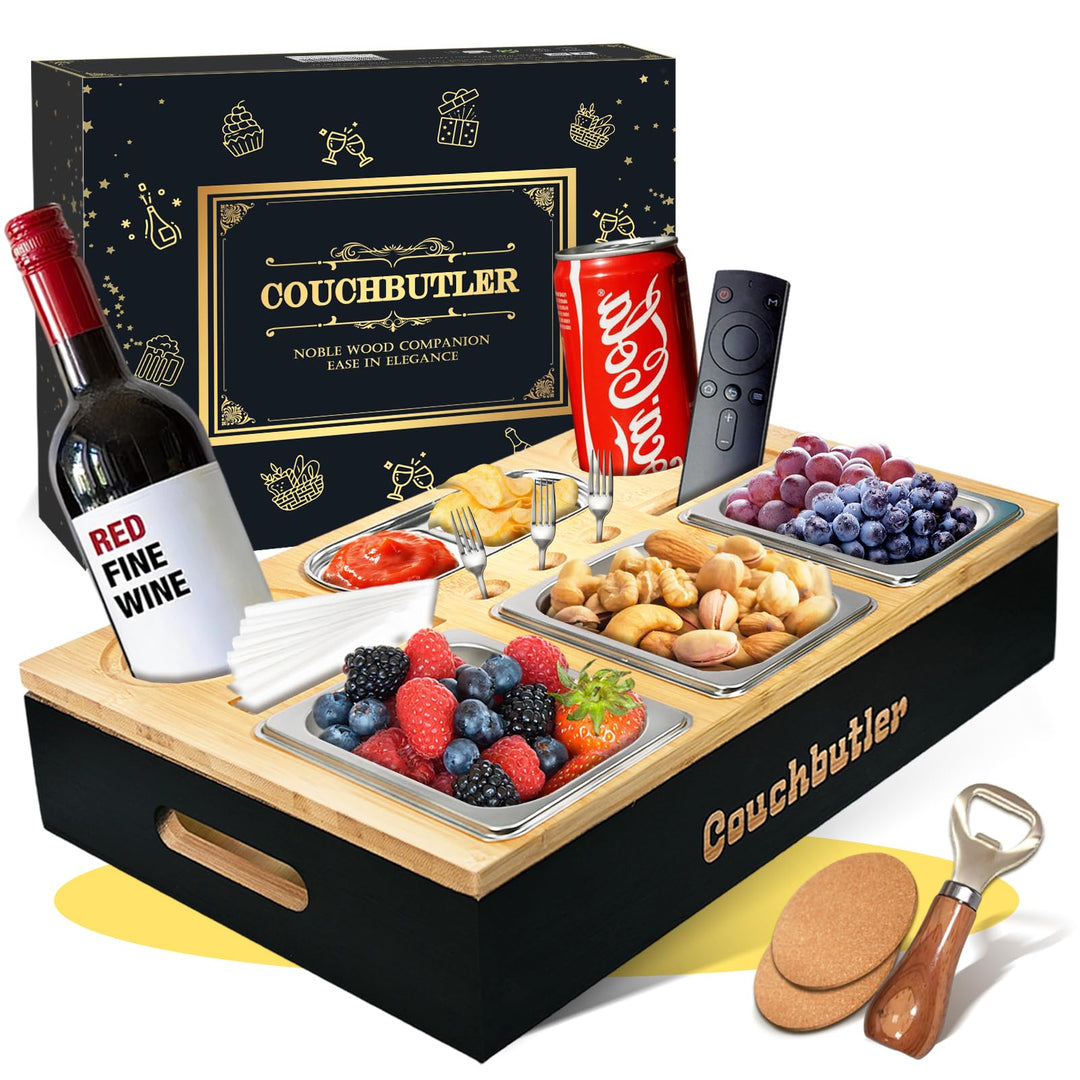 Couchbar Snackbox, Couch Bar Snackbar mit Geschenkbox, Sofa Tablett mit 3 Snackschalen, Sofatablett