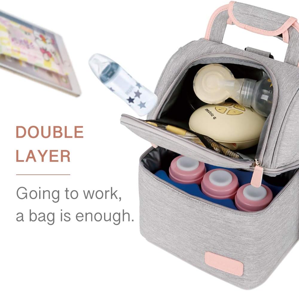 Rufun Isolierte Tasche für Brustmilch Lunch Kühler Wärmender Rucksack Wasserdicht, 2 Eisbeutel inklu