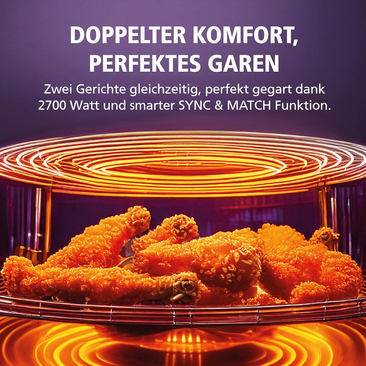 Brabantia Double Stack Airfryer XXL, 10 L, 2 Vertikale Schubladen, PFAS-frei, Heissluftfritteuse, 6