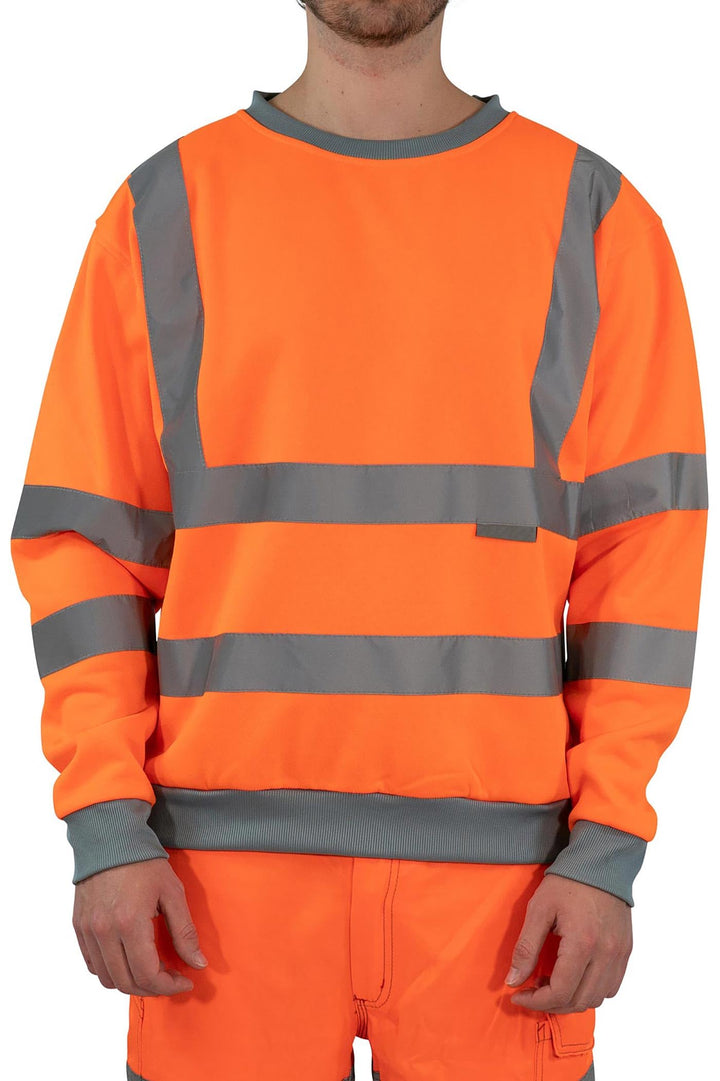 Warnschutz Pullover Herren EN ISO 20471 Klasse 3 Sicherheits-Sweatshirt mit Reflexstreifen, Rundhals