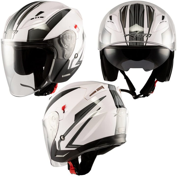 Motorradhelm Doppeltvisier City Jet Zertifikat ECE 22-06 Scooter Weiss Silber L 59-60 cm ( L) Weiss