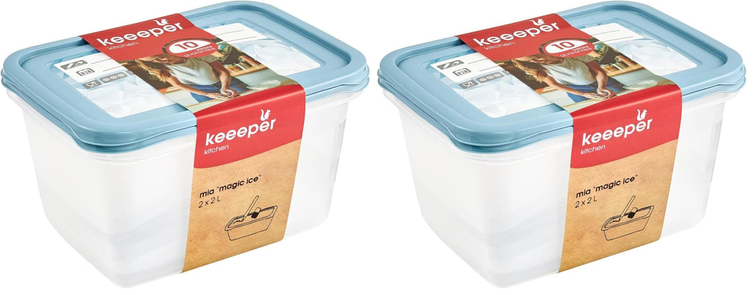 keeeper Tiefkühldosenset 2-teilig, Wiederbeschreibbarer Deckel, 2 x 2 l, 20,5 x 15,5 x 10,5 cm, Mia