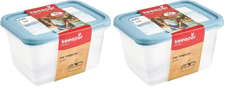 keeeper Tiefkühldosenset 2-teilig, Wiederbeschreibbarer Deckel, 2 x 2 l, 20,5 x 15,5 x 10,5 cm, Mia