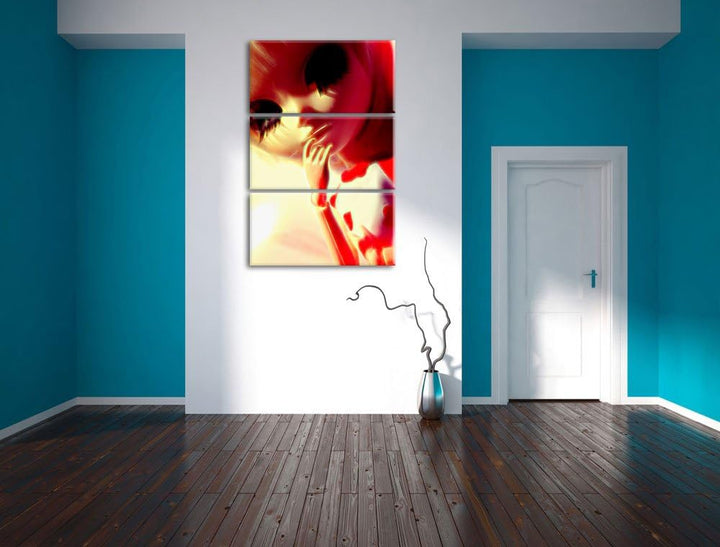 hübsches Pullip-Püppchen mit sehr langen Wimpern NewArt 3-Teiler Leinwandbild 120x80 Bild auf Leinwa