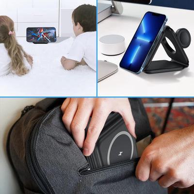 Qoosea Wireless Charger 3-in-1 Induktive Ladestation Ladegerät mit Faltbarer 15-W-LadestäNder, für 1
