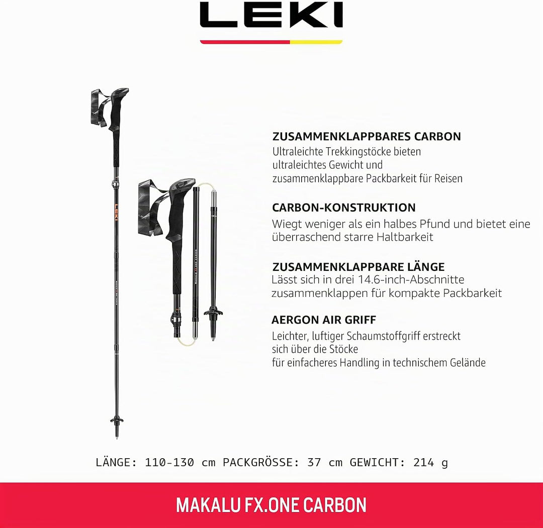 Leki Makalu FX.One Carbon Wanderstöcke Schwarz-Naturalcarbon-Orange 110 cm, Schwarz-Naturalcarbon-Or