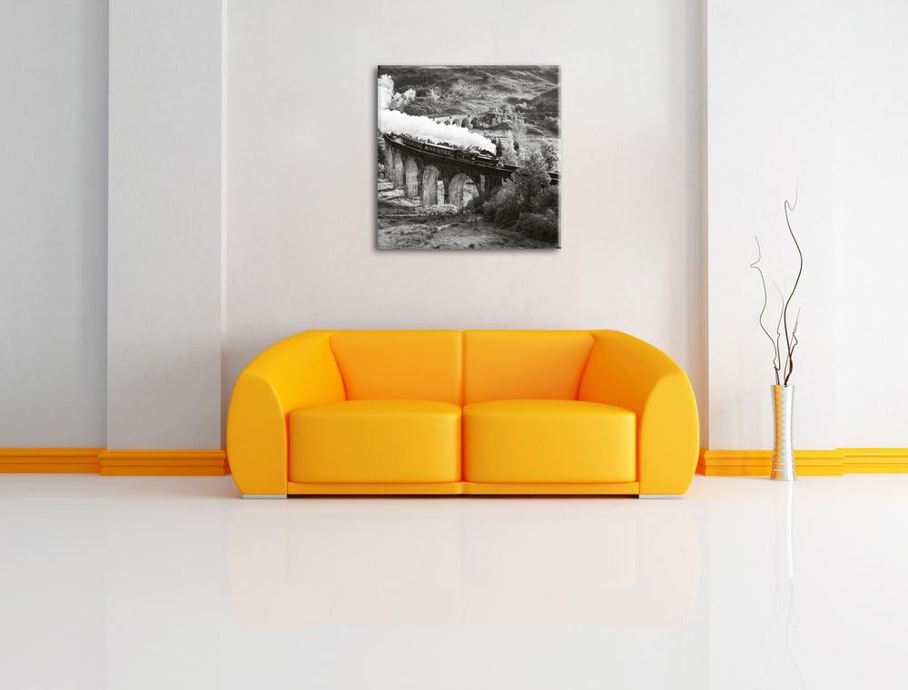 Pixxprint Lokomotive Glenfinnan Viadukt als Leinwandbild/Grösse: 70x70 cm/Wandbild/Kunstdruck/fertig