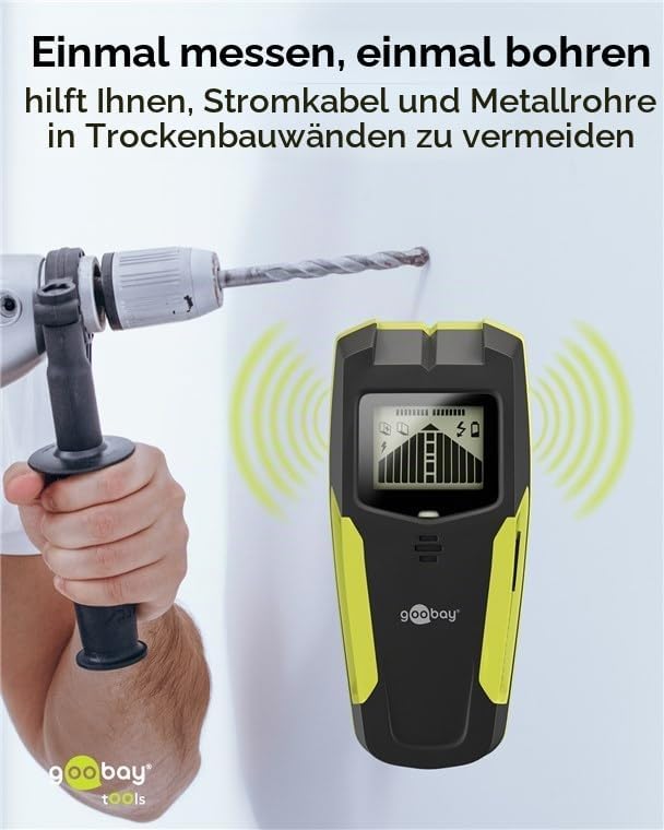 goobay Multidetektor für Holz, Metall &amp; Stromleitungen 3-in-1 Leitungssucher mit LCD-Display, Audio-
