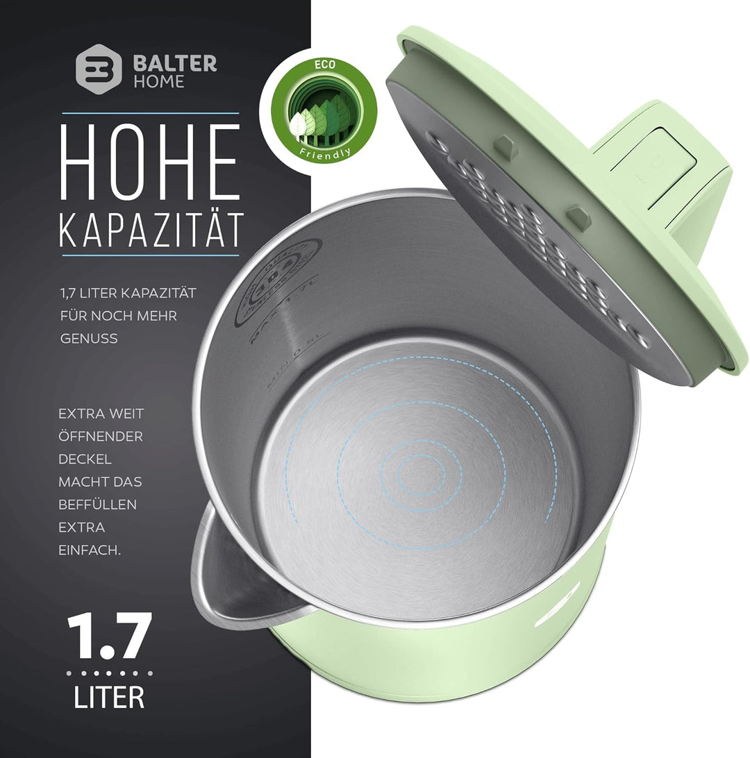 Balter Wasserkocher Edelstahl WK-4, 1,7 Liter, elektrischer Wasserkocher, Doppelwand Design, BPA fre