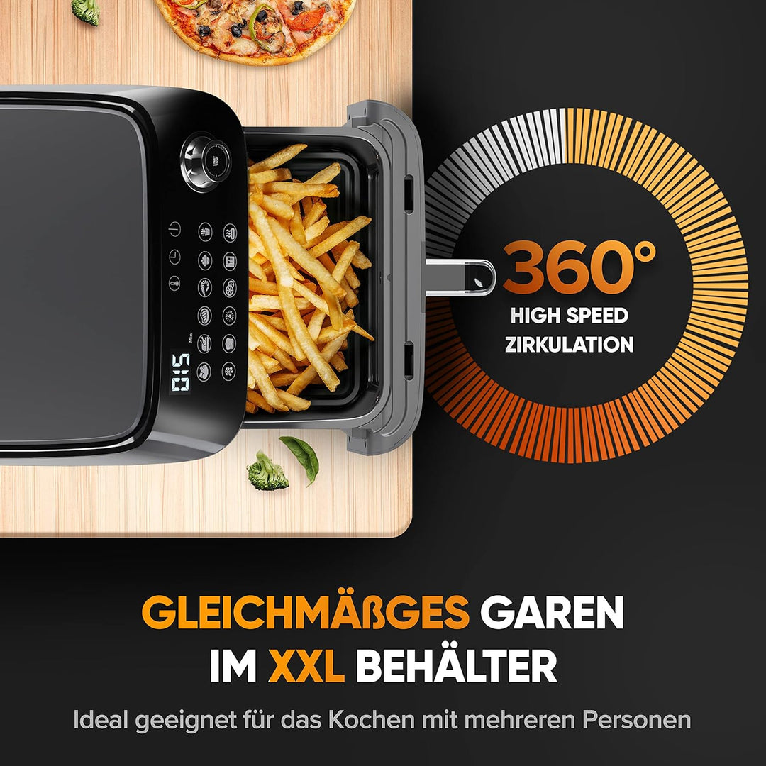 Dripl Heissluftfritteuse 5,7L, XXL Fritteuse mit LCD Touchscreen, AirFryer mit 12 Programmen, Kompak
