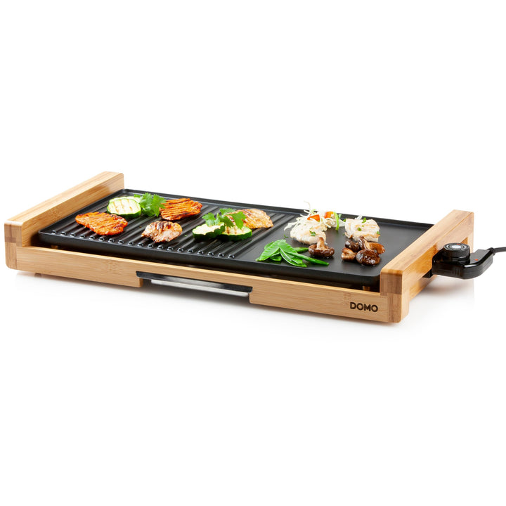 DOMO DO8311TP Electric Grill Plate Bamboo - Integrierte Fettauffangschale - 60 cm Abnehmbare Grillpl