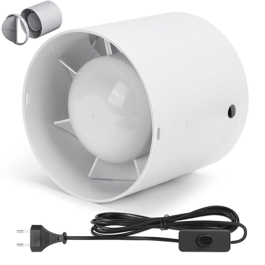 Kanal Rohrventilator, Inline-Abluftventilator 100 mm,130 m³/h,3M Kabel mit Schalterknopf, Leise Rauc