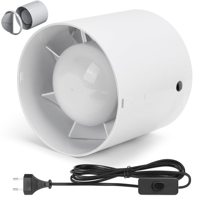 Kanal Rohrventilator, Inline-Abluftventilator 100 mm,130 m³/h,3M Kabel mit Schalterknopf, Leise Rauc