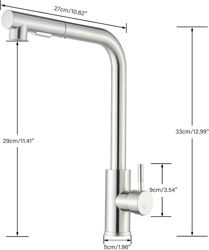 Rozin Wasserhahn Küche Hochdruck Gebürstetes Nickel 360° Drehung Küchenarmatur Ausziehbar Wasserhahn