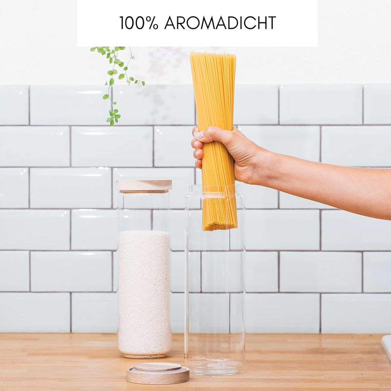 Econovo® Vorratsgläser mit Deckel Set 1500ml (2-teilig) aus Borosilikatglas, stapelbar und luftdicht