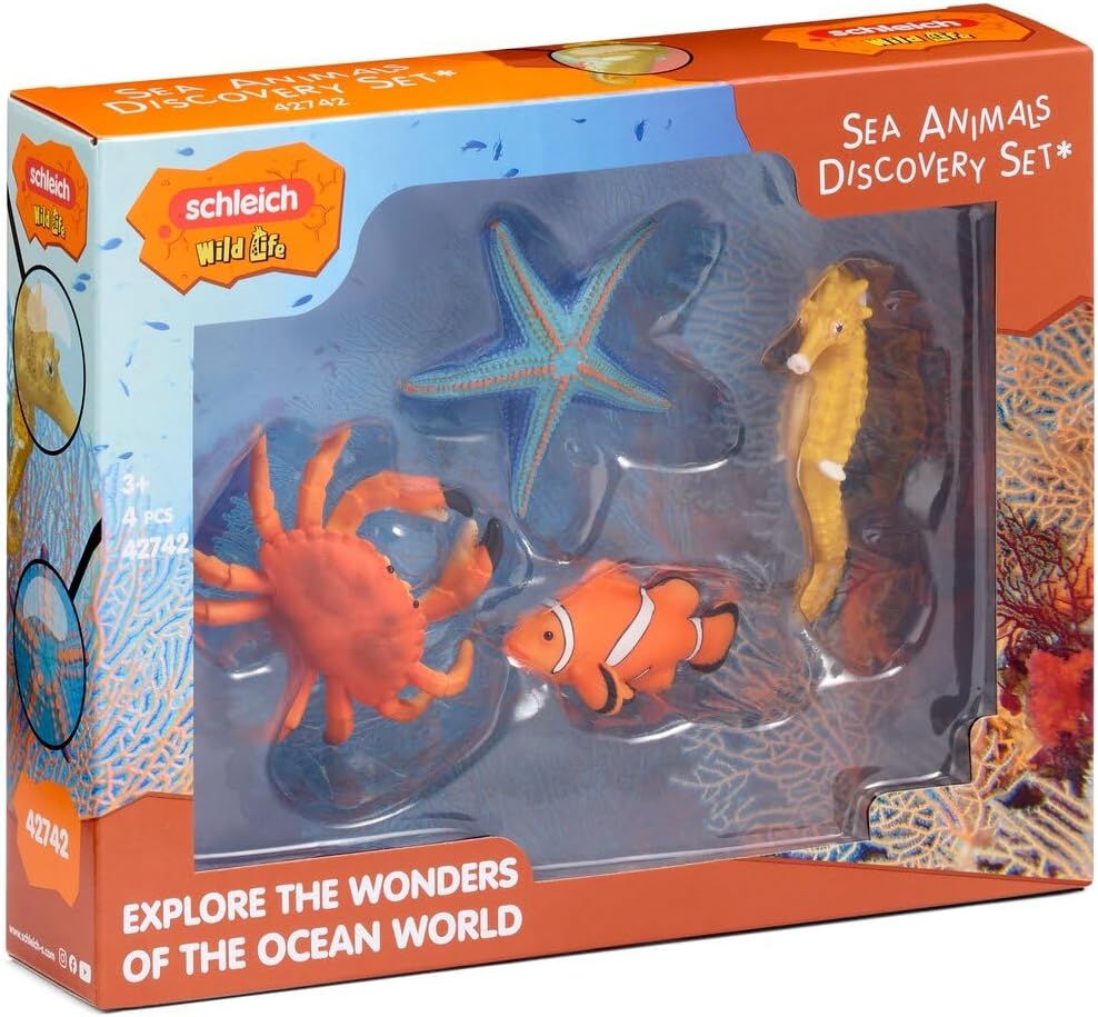 Schleich WILD Life | Meerestiere Entdecker Set 42742 | 4 Teile | detailgetreues Ozean Spielset mit S