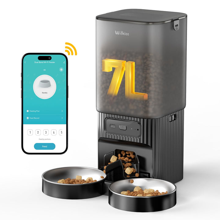 Futterautomat Katze 2 Näpfe 7L mit APP, Automatischer Futterspender | Trockenfutter Automat FüR Katz