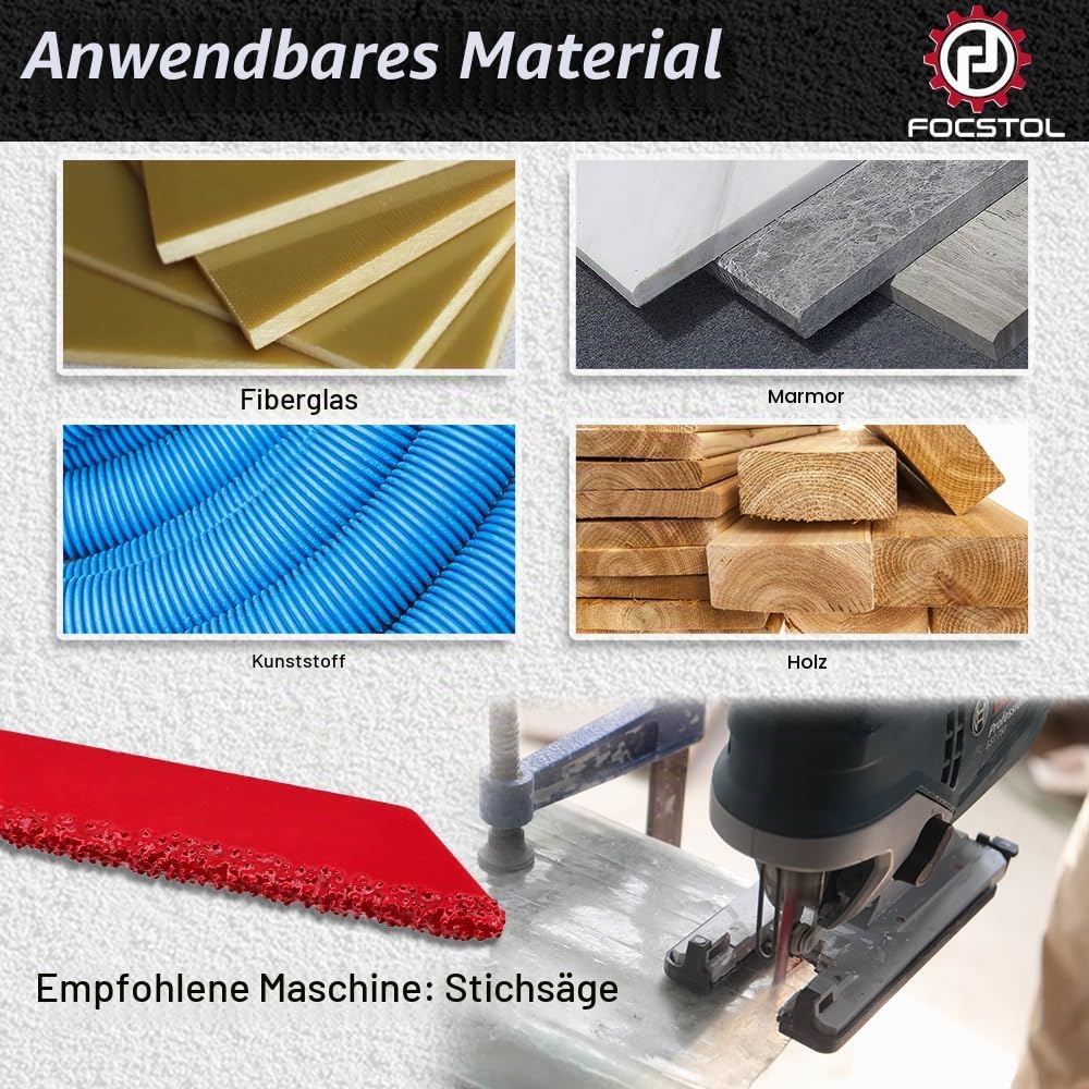 FOCSTOL Diamant-Stichsägeblatt - 3 Stück 100mm Trennscheibe mit T-Schaft für Fiberglas Marmor Kunsts