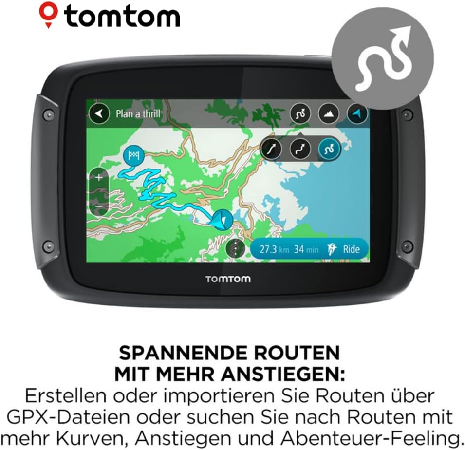 TomTom Navi Rider 50 (4,3 Zoll, kurvige und bergige Strecken speziell, Stauvermeidung dank Traffic,