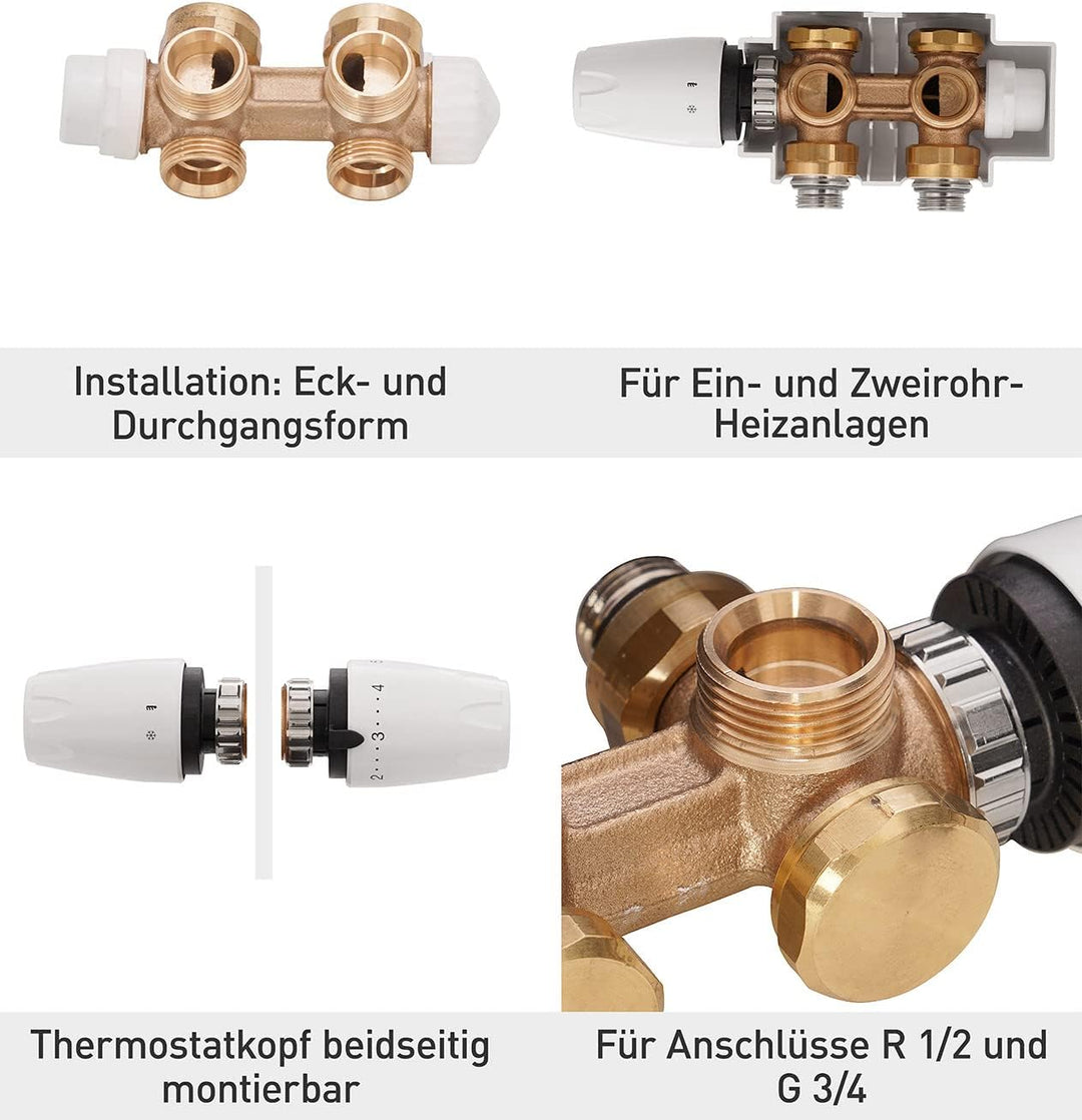Heimeier Komplettset Multilux 4-Set mit Thermostat-Ventilunterteil & Thermostat-Kopf DX, für Eck- od